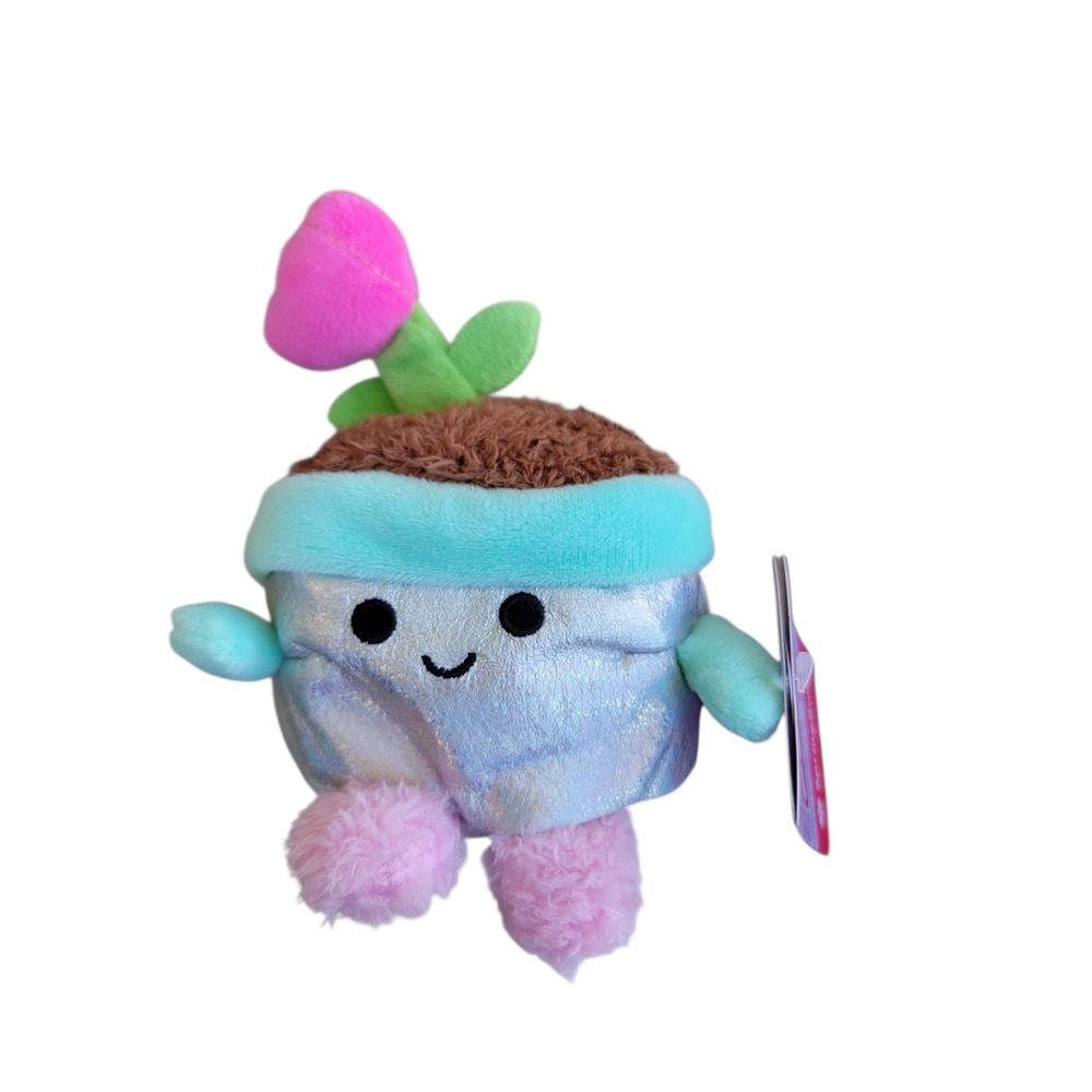 BumBumz SpringBumz Flower Pot Plush Kids 4.5" Silver Pink NEW Tulip Sensory Toy
